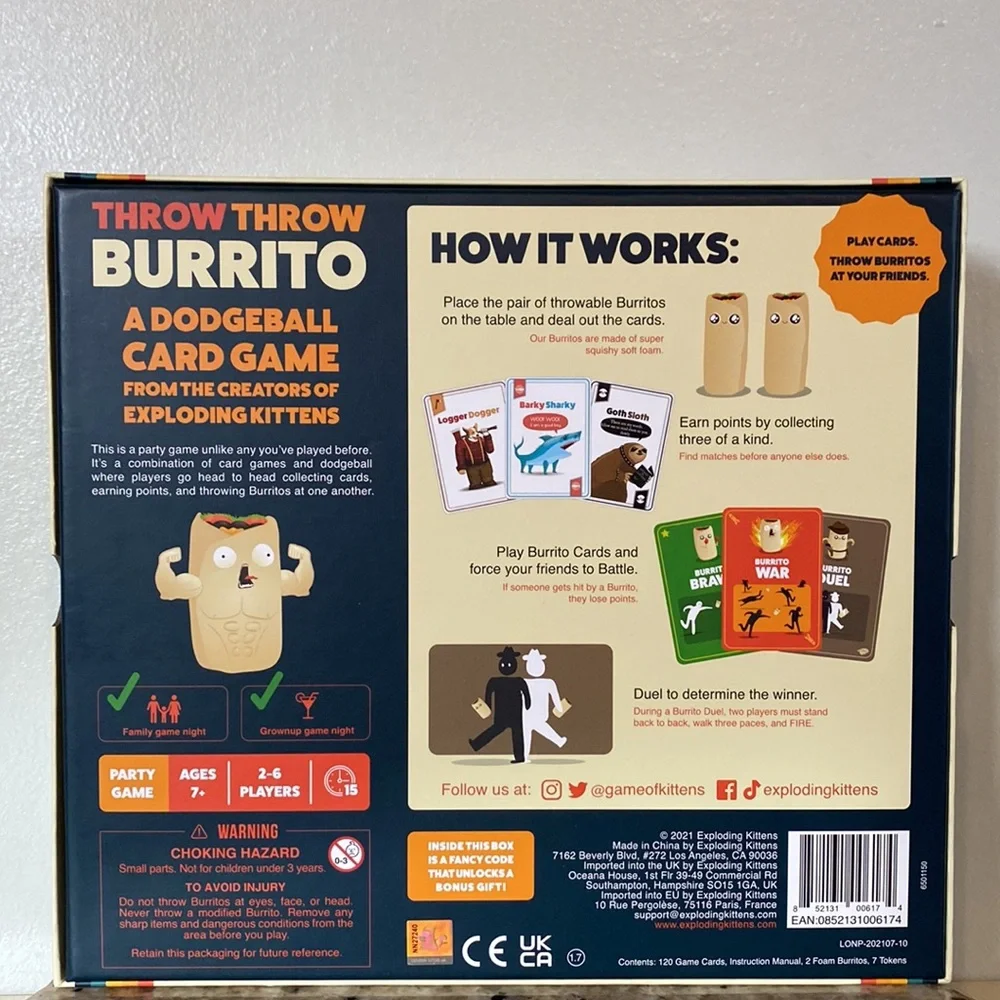 THROW THROW BURRITO | DODGEBALL CARD GAME-By Exploding Kittens-New in Box!